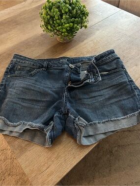 a.n.a Dark Blue Frayed Hem Denim Shorts